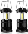 Set med 2 bärbara LED-campinglampor, batteridrivna, med vikbara och vattentäta krokar.