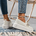 Miniatyrbilde 4 av 4: Damesneakers, daglige kilehæl, rund tå, minimalisme, mesh loafer, ensfarget svart hvit khaki White White 39