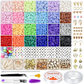 Miniatyrbilde 1 av 5: 24 fargede flate perler sett for armbånd, 6000 stykker håndlagde polymer