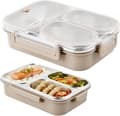 Lekksikker Bento-matboks 1000 ml, 304 rustfritt stål med 3 rom, bærbar matbeholder for voksne og barn, beige