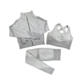 Miniatyrbild 1 av 5: Yoga Set Långärmad Tröja+Sport-BH+Sömlösa Tights Träningskläder Löpning Gym Kläder 3 delar Grå färg L L 3pcs Gray color