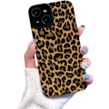 Miniatyrbillede 1 af 6: Kompatibel iPhone 13 etui med sødt trendy brunt leopardmønstret læder simpelt etui