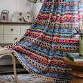 Miniatyrbillede 6 af 7: Boheme Retro Gardin Etnisk Stil Bomuld Linned Tynd Vindue Dekorativ Boho Trykt Gardin Soveværelse Klar Til At Hænges Gardiner Øje Top Grommet Top W140CMxH240CM 1PC