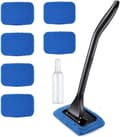 Car Window Cleaner - Windshield Wiper with 6 Microfiber Cloths - Interior Car Window Wiper - 39 cm Long Handle - Defogging and Streak-Free - Blue