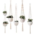 5-pack makrameväxthängare, handvävda bomullsrep Boho blomkrukshållare för inomhus utomhus balkong tak vägg, beige