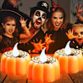 Pikkukuva 2 / 2: 12 kpl Halloween Kurpitsa Tuikku Halloween Valot Liekittömät Paristokäyttöiset 3D Oranssit LED Sisä- ja Ulkokäyttöön