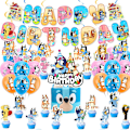 Miniatyrbilde 1 av 5: Bluey bursdagsfest flaggbannere, kakedekorasjoner, ballonger, bursdagsdekorasjoner