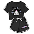 Miniatyrbild 1 av 3: Barnflickor Cartoon Kuromi Tryckt Kortärmad T-shirt + Shorts Pyjamas Set Pyjamas Svart Black 140cm