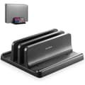 1 pc Vertical Laptop Stand, Double Adjustable 2 Slots Upright Laptop Storage Holder for Desk Stand Space-Saving - Black