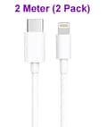 2-pack 2 Meter Snabbladdande USB-C till Lightning iPhone-kabel Vit White Vit