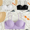 Miniatyrbilde 7 av 11: Dame Bikinitopp Push Up Swim Top Bøyle Badedrakt Topp Vattert Badedrakt kun Black Black M