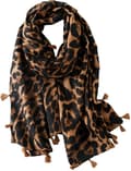 Langt, blødt tørklæde til kvinder - Modetørklæder Dame Leopard Sjal Aftenfest Tilbehør Kvast Brun