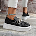 Miniatyrbillede 3 af 4: Dame sneakers, daglig kilehæl, rund tå, minimalisme, mesh loafer, ensfarvet sort hvid khaki Black Black 36