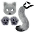 Miniatyrbilde 1 av 7: Halloween-kostyme simulering revmaske hansker plysj revhale håndlaget dyrehale cosplay rekvisitter tilbehør Grå tredelt sett Gray three piece suit One Size