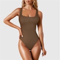 Miniatyrbild 1 av 6: Body Shapewear för kvinnor Magkontroll String Body Shaper Sömlös Ribbad Jumpsuit med Fyrkantig Hals T-Back Enfärgad Sexig Jumpsuit Kaffe Coffee L