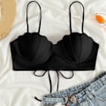 Miniatyrbilde 10 av 11: Dame Bikinitopp Push Up Swim Top Bøyle Badedrakt Topp Vattert Badedrakt kun Black Black XL