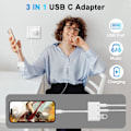 Pikkukuva 2 / 5: USB C -sovitin 3,5 mm:n liitännällä ja pikalatauksella OTG-sovitin, tyyppi C - Aux-jakaja kuulokkeille (valkoinen)