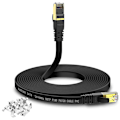 Pikkukuva 1 / 5: Cat 8 litteä Ethernet-kaapeli 10m Internet Lan-kaapeli kaapeliklipsien kanssa 40gbps 2000mhz Nopea verkkokaapeli Sstp Ethernet Cor