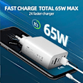 Pikkukuva 5 / 7: Flera Laddare 65W 5 USB-Portar C, QC3.0, USB C PD20W Adapteri, Flera Laddare, Nopeampi ja Turvallisempi Lataus. Yhteensopiva Kaikkien Matkapuhelimien Kanssa