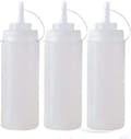 Plastflaskor för kryddor, 3-pack med spetslock, 32 oz för sås, ketchup, senap och olivolja, vit