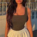 Miniatyrbild 4 av 6: Body Shapewear för kvinnor Magkontroll String Body Shaper Sömlös Ribbad Jumpsuit med Fyrkantig Hals T-Back Enfärgad Sexig Jumpsuit Kaffe Coffee M