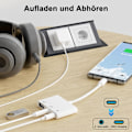 Pikkukuva 5 / 5: USB C -sovitin 3,5 mm:n liitännällä ja pikalatauksella OTG-sovitin, tyyppi C - Aux-jakaja kuulokkeille (valkoinen)