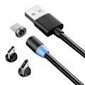 Pikkukuva 1 / 8: Magneettinen 3-in-1-latauskaapeli USB/Mikro/C-tyyppi/Lightning 1m musta musta