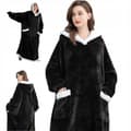 Miniatyrbillede 1 af 8: 100% Bomuld Lang Oversize Sweatshirt Tæppe Trøje Unisex Sort sort one size