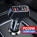 Pikkukuva 9 / 10: Autolaturi 3 USB SuperSnab 20W PD Quick Charge 3.0 musta