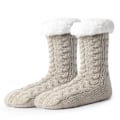 Pikkukuva 1 / 6: Karvaiset lämpimät neulotut sukat tossut, joissa on liukastumista estävä beige beige one size