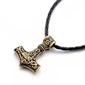 Miniatyrbillede 2 af 4: Viking halskæde Tors Hammer Mjolnir Læder Guld guld