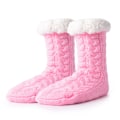 Miniatyrbild 1 av 7: Lurviga Varma Stickade Sockor Tofflor med Halkskydd Rosa rosa one size