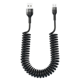 Miniatyrbillede 1 af 7: USB A Micro-USB Spiralkabel 3A Hurtigopladning 1,5m Sort sort