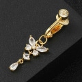 Miniatyrbillede 5 af 5: Falske navlepiercing klip-on navlering uden huller sommerfugl krystalguld guld