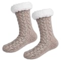 Pikkukuva 3 / 6: Karvaiset lämpimät neulotut sukat tossut, joissa on liukastumista estävä beige beige one size