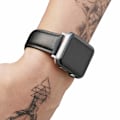 Miniatyrbillede 4 af 5: Apple Watch 38/40/41 1/2/3/4/5/6/6/7/SE sorte læder armbånd skins sort