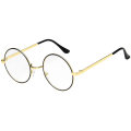 Miniatyrbillede 1 af 2: Sort Golden Round Briller Klart glas uden styrke Klart glas guld