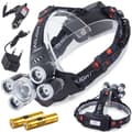 Hodelykt LED CREE XM-L T6 400 m Zoom IPX4 + 4x XP-E Oppladbar