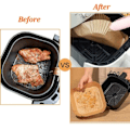 Miniatyrbillede 6 af 8: Square Air Fryer Paper 200 -pakke -17 cm engangspapir til luftfrø brun