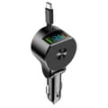 3-i-1 Upprullningsbar Billaddare 75W USB-C & USB-A Snabbladdning med LED Voltmeter, 12-24V