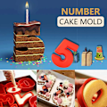 Miniatyrbillede 3 af 8: Stor bageform silikone kage formcifret nummer 5 rød