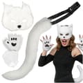 Katt / Räv Maskeradset 4-Delar – Mask, Svans & Tassar Vit