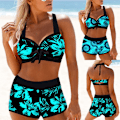 Miniatyrbild 1 av 2: 2024 Ruicheng Fashion Ny Ankomst Bikini Baddräkt Kvinnors Separata Hög Midja Tryckt Bikini Baddräkt Hög Midja asd 4XL