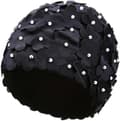 Blommig badmössa dam blomma badmössa dam mode badmössa superstretchig badmössa elastisk duschmössa svart black