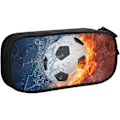 Miniatyrbillede 1 af 7: Drengepenalhus med fodboldtryk, cool ild og vand bærbar pennepose med lynlås til teenagere stationære forsyninger, lille blyantæske kosmetisk B Soccer Water Fire