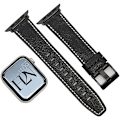 Miniatyrbillede 1 af 4: Ægte læderremme kompatible med Apple Watch rem 49 mm / 45 mm / 44 mm / 42 mm / 41 mm / 40 mm / 38 mm Klassisk udskiftningsrem Black 42/44/45/49mm