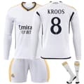 23-24 Real Madrid Hjemmefodboldtrøje Langærmet Sæt Børnefodboldtøj No.8 Kroos 2XL