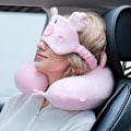 Miniatyrbillede 2 af 4: Memory Foam Dyre Rejsepude, Komfortabel Nakkepude med Sød Øjenmaske Let Rejsepude til Fly, Bil, Tog, Bus og Hjemmebrug Pig