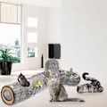 Miniatyrbild 2 av 7: Hopfällbar tvättbar kattunnel i träimitation, interaktiv kattleksak för kattungar, valpar och kaniner
