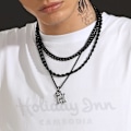 Miniatyrbillede 3 af 4: Krone Initial A-Z Halskæde, Iced Out Bogstav Vedhæng med 22-24 Tommer Kæde, Mænd Kvinder Bling Hip Hop Alfabet Navn Smykker Gave Store Initialer Halskæder H Black